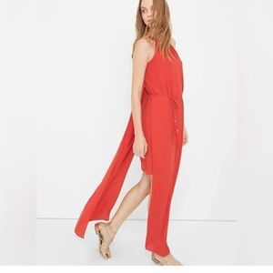 White House Black Market coral crepe halter layered maxi dress. Size 6.
